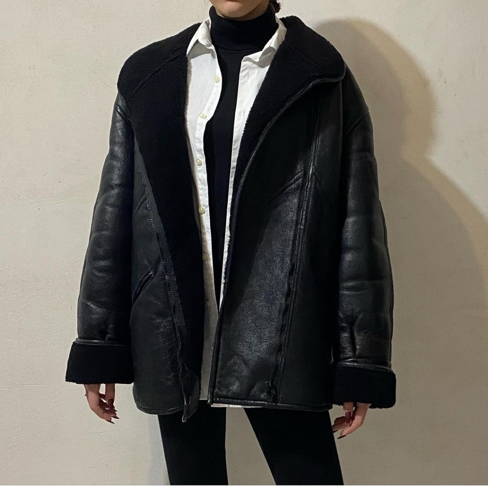 Vintage Black Shearling-Lined Leather Jacket - Women